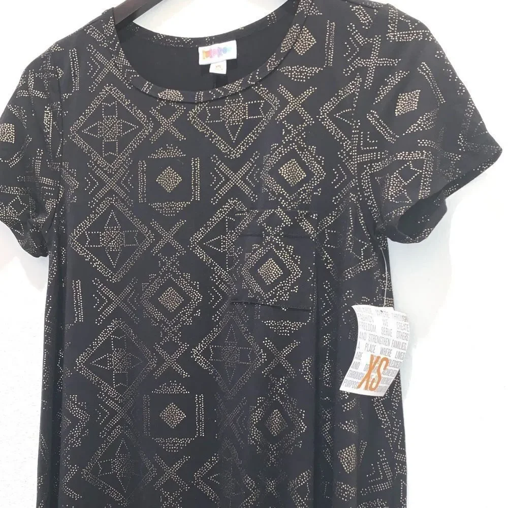 Vintage Metallic Prom Lularoe Black/Gold Elegant Carly XS Flowy Tunic Dress 💜 - Picture 3 of 6